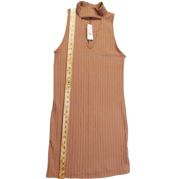Kendall & Kylie Womens Body Con Mock Turtleneck Midi Sleeveless Dress Tan Size L - Picture 5 of 9